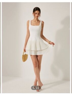 White Pleated Tiered Mini Dress